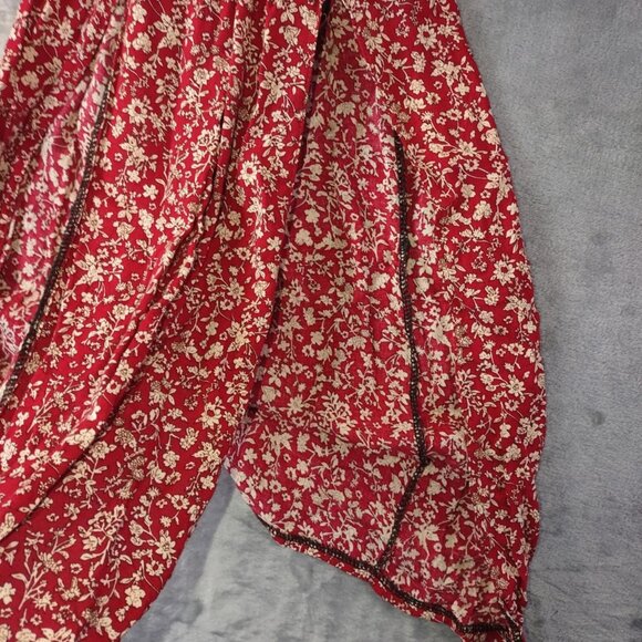 Red Women S Floral Smocked Maxi Dress Cottagecore Romantic Grunge Bareback Style - Picture 7 of 8